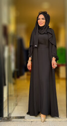 2355 MİHRİBAN ABAYA İKİLİ TAKIM SİYAH - 4